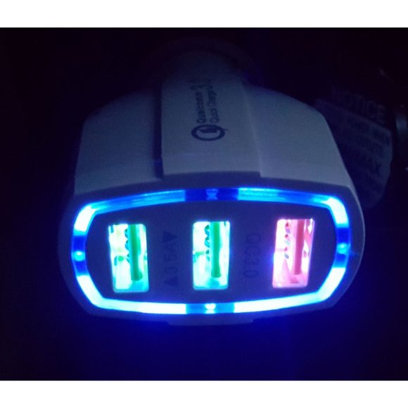 Triple Port Car Phone Charger Adapter Lighted Ports QC Charger - Picture 2 of 5